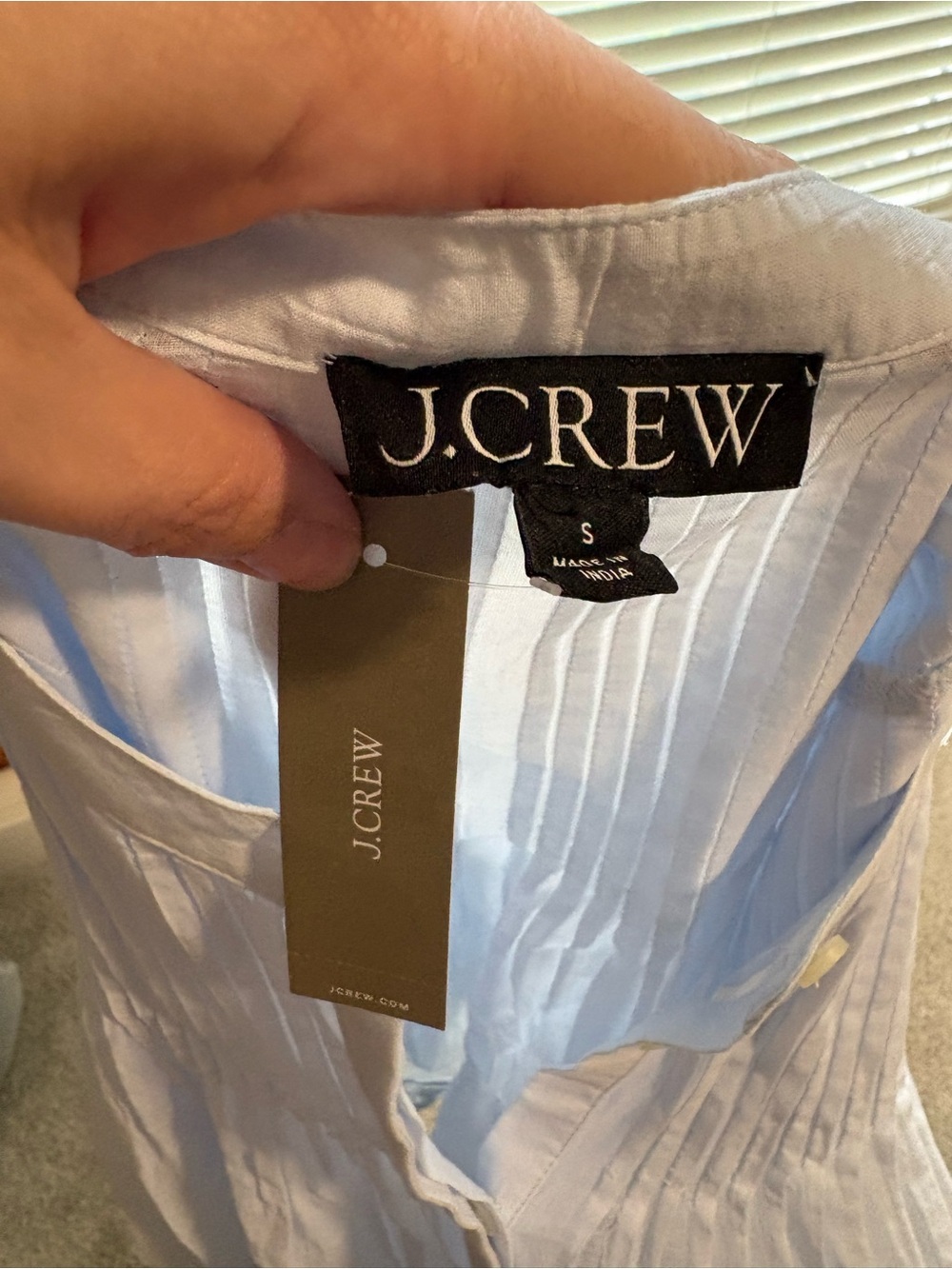 NWT J. Crew Pale Blue Pintuck Lace-Trim Short Sleeve Blouse - Picture 4 of 4